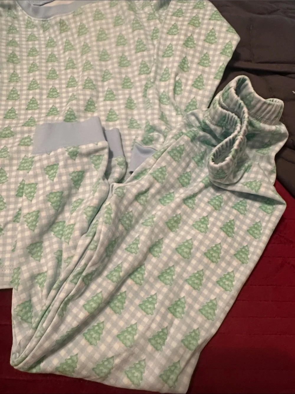 James and Lottie Kids Light Blue and Green Tree Print Pajama Set 4t